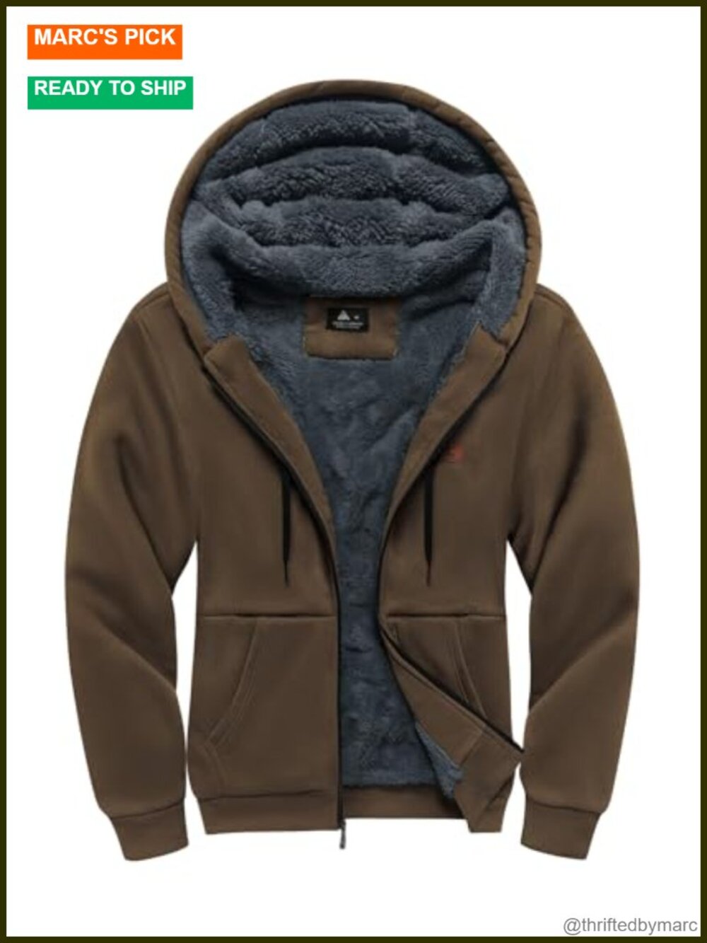 Men's Fleece Hoodie Zip Up Sherpa Lined Thick Winter Jacket with Kanga Pocket